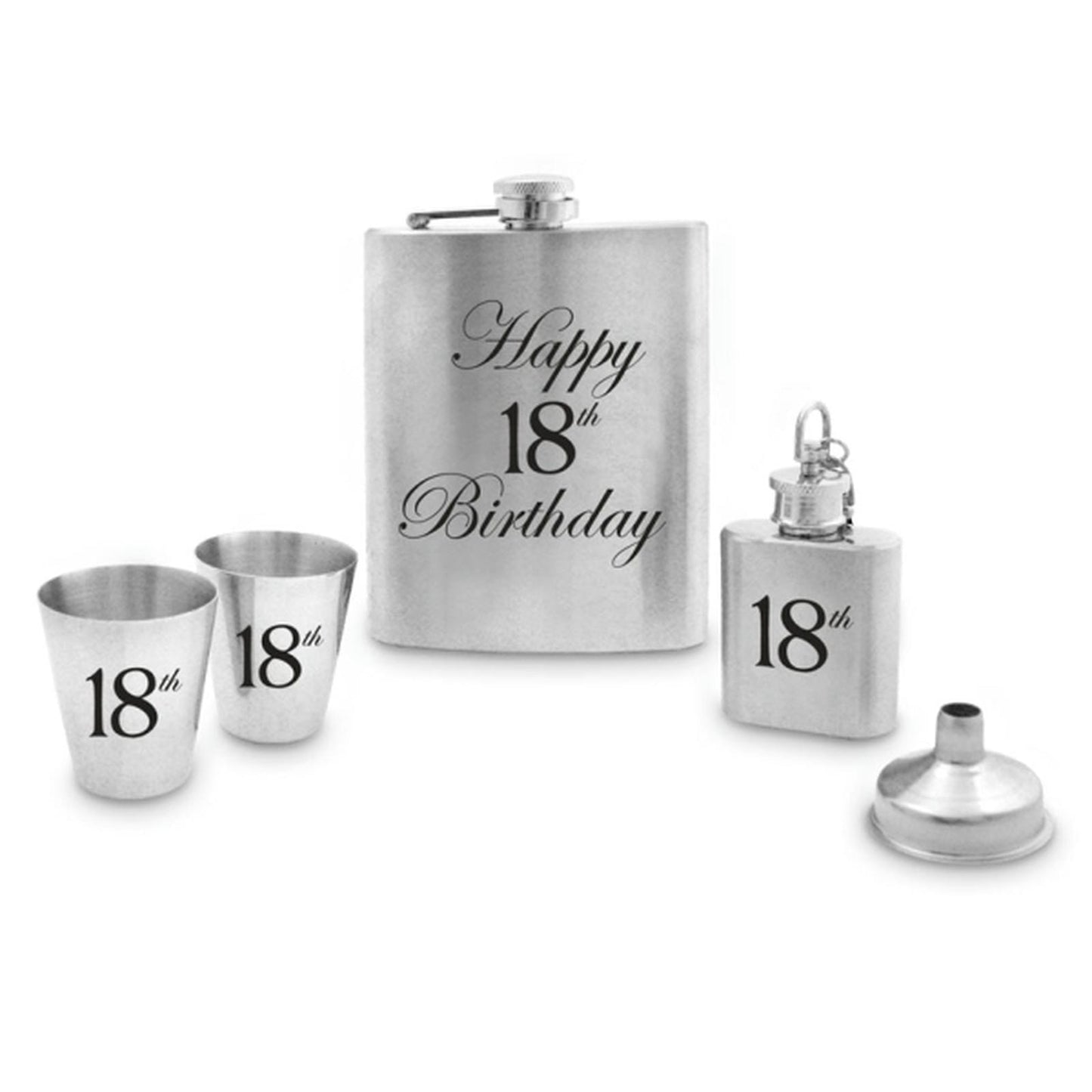 HIP FLASK SET 18TH 5PC SET 