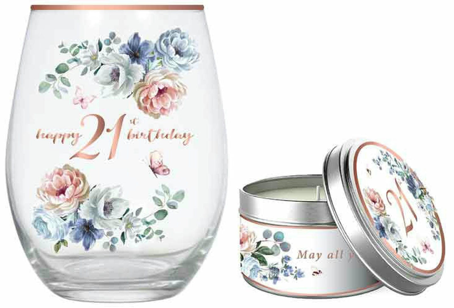 21ST GIFT SET STEMLESS GLASS AND CANDLE 