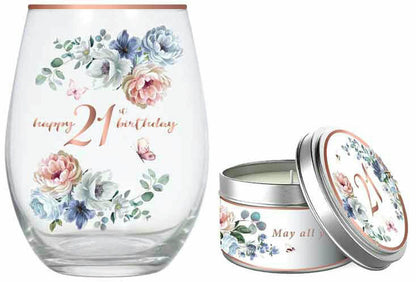 21ST GIFT SET STEMLESS GLASS AND CANDLE 