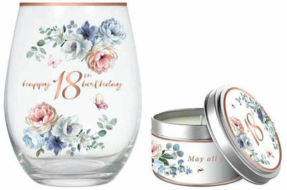 18TH GIFT SET STEMLESS GLASS AND CANDLE 