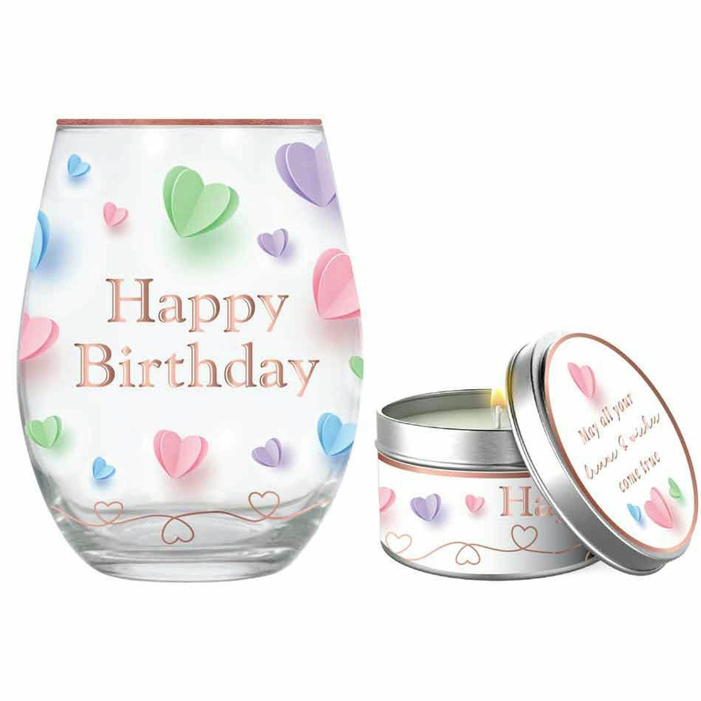 HAPPY BIRTHDAY STEMLESS GLASS AND CANDLE GIFT SET 